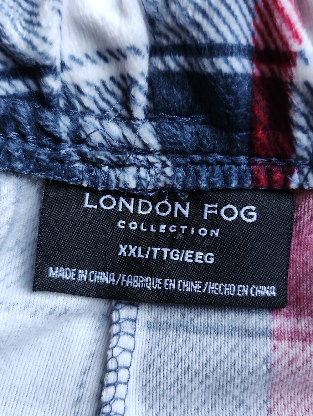 London Fog Collection Men's XXL Plaid Fleece Pajama Lounge Pants Red Blue White - Picture 2 of 7